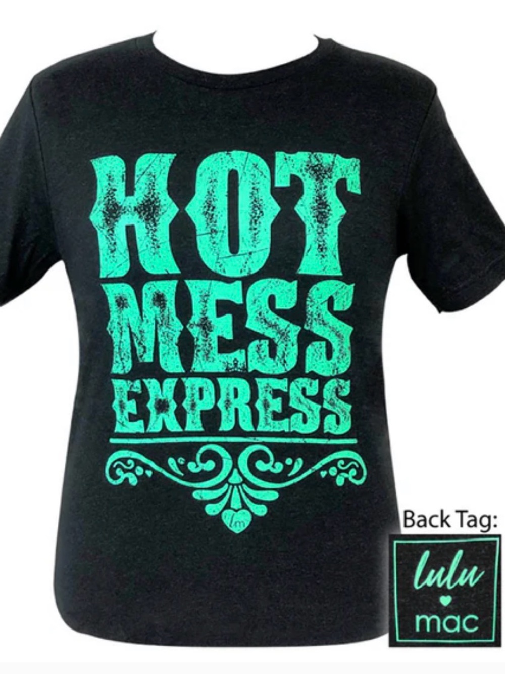 Women’s Black Short Sleeve Tee with Teal "Hot Mess Express" Print